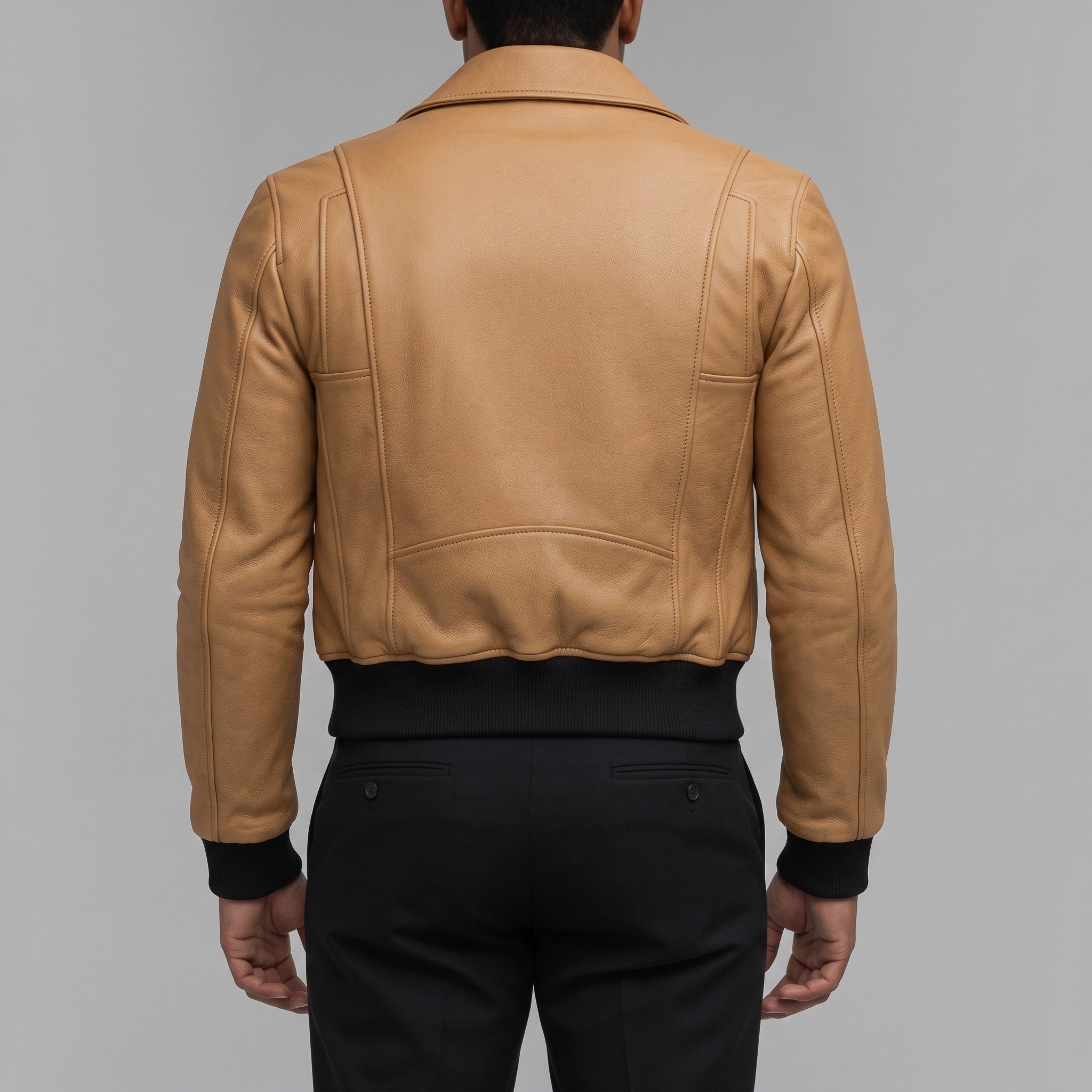 Men's Tan Leather Moto Bomber Jacket — Abberall