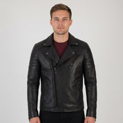 Men's Black Leather Biker Jacket — Godley