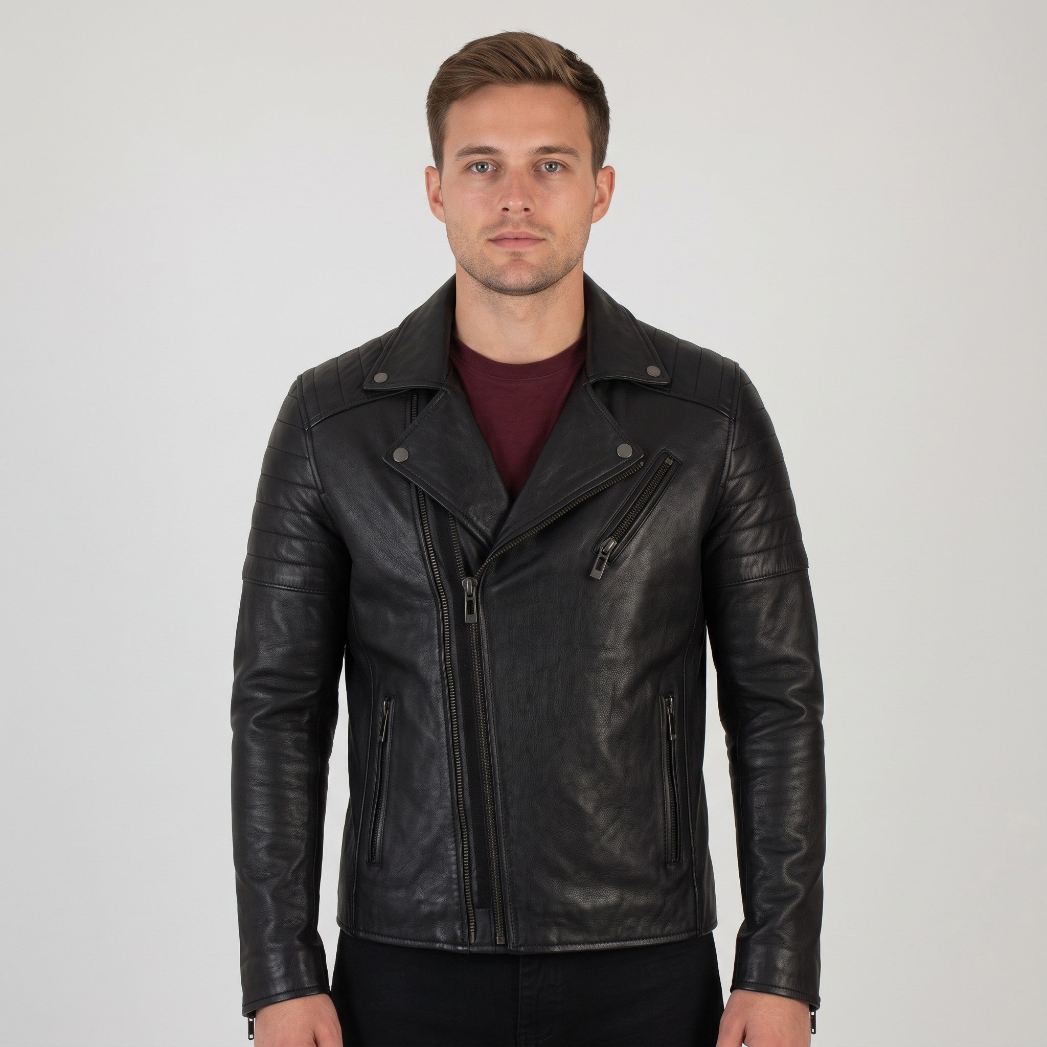 Men's Black Leather Biker Jacket — Godley