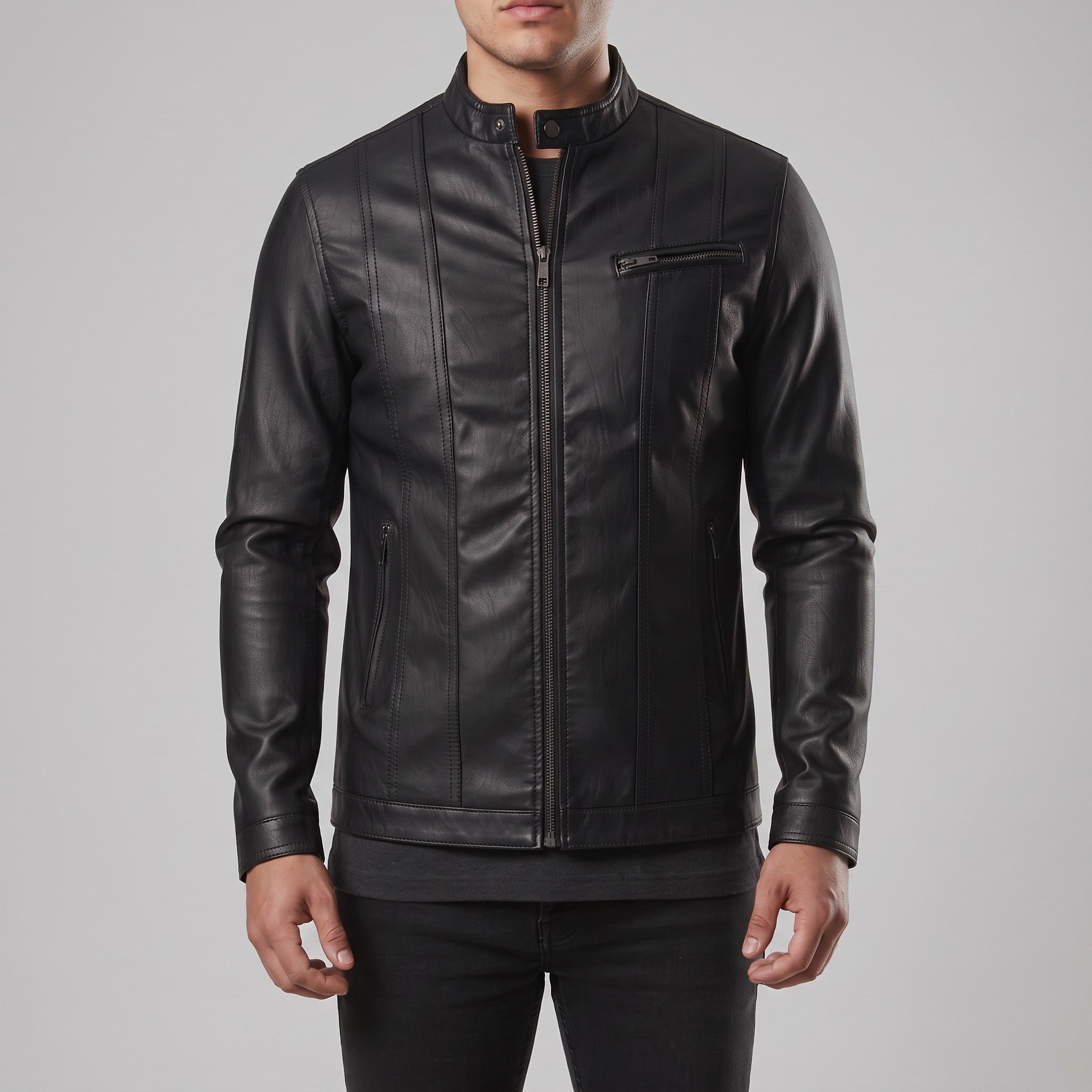 Men's Black Leather Cafe Racer Jacket — Fenton