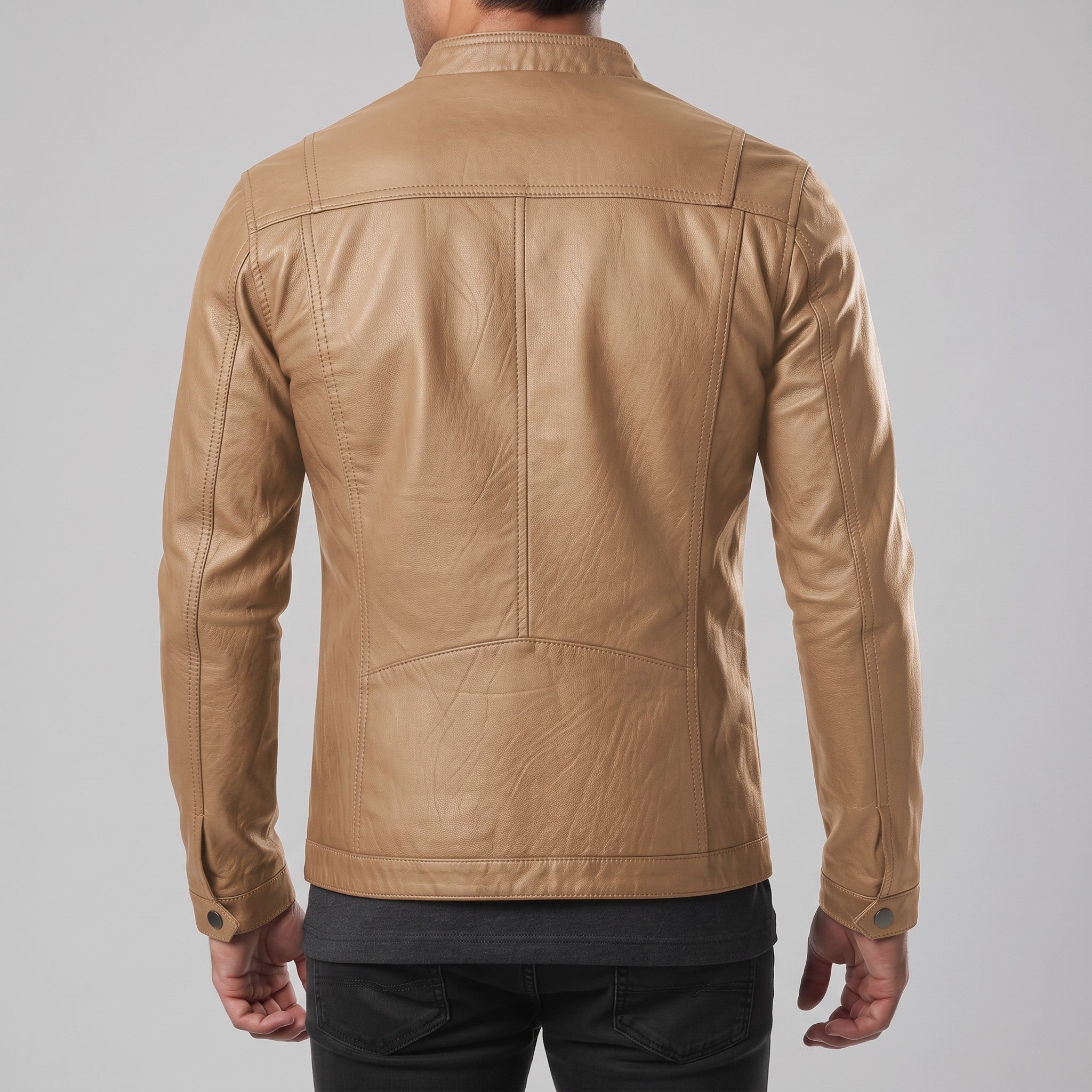 Men's Tan Leather Cafe Racer Jacket — Fenton