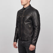 Men's Black Leather Cafe Racer Jacket — Irby