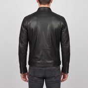 Men's Black Leather Cafe Racer Jacket — Irby