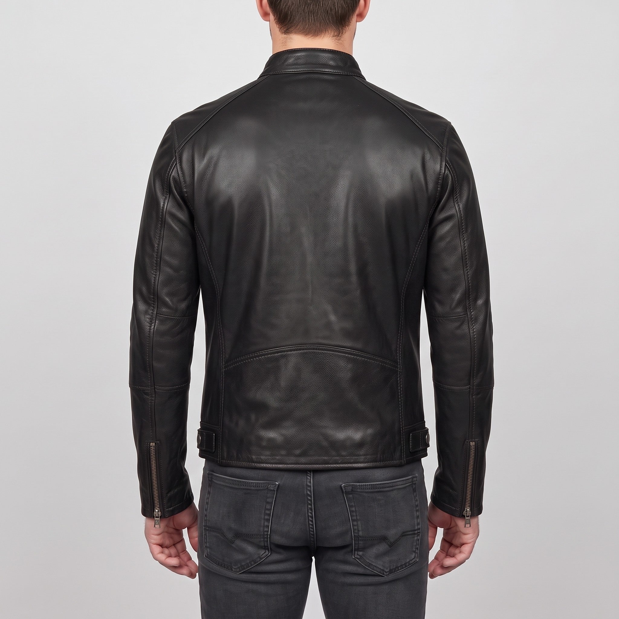 Men's Black Leather Cafe Racer Jacket — Irby