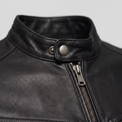Men's Black Leather Cafe Racer Jacket — Irby