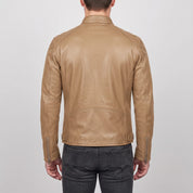 Men's Tan Leather Cafe Racer Jacket — Irby