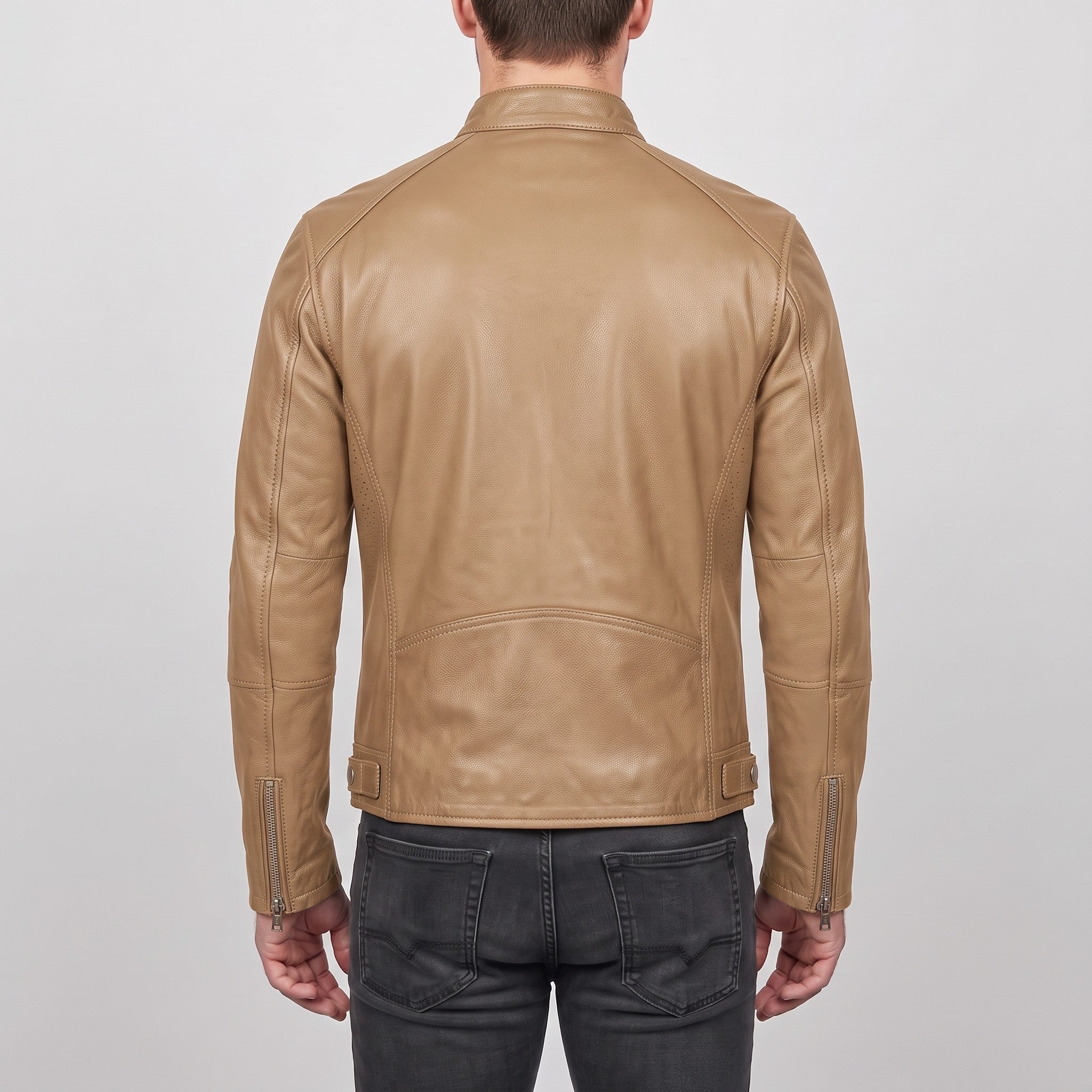 Men's Tan Leather Cafe Racer Jacket — Irby