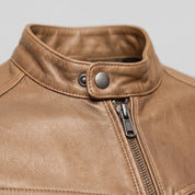 Men's Tan Leather Cafe Racer Jacket — Irby