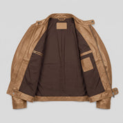 Men's Tan Leather Cafe Racer Jacket — Irby
