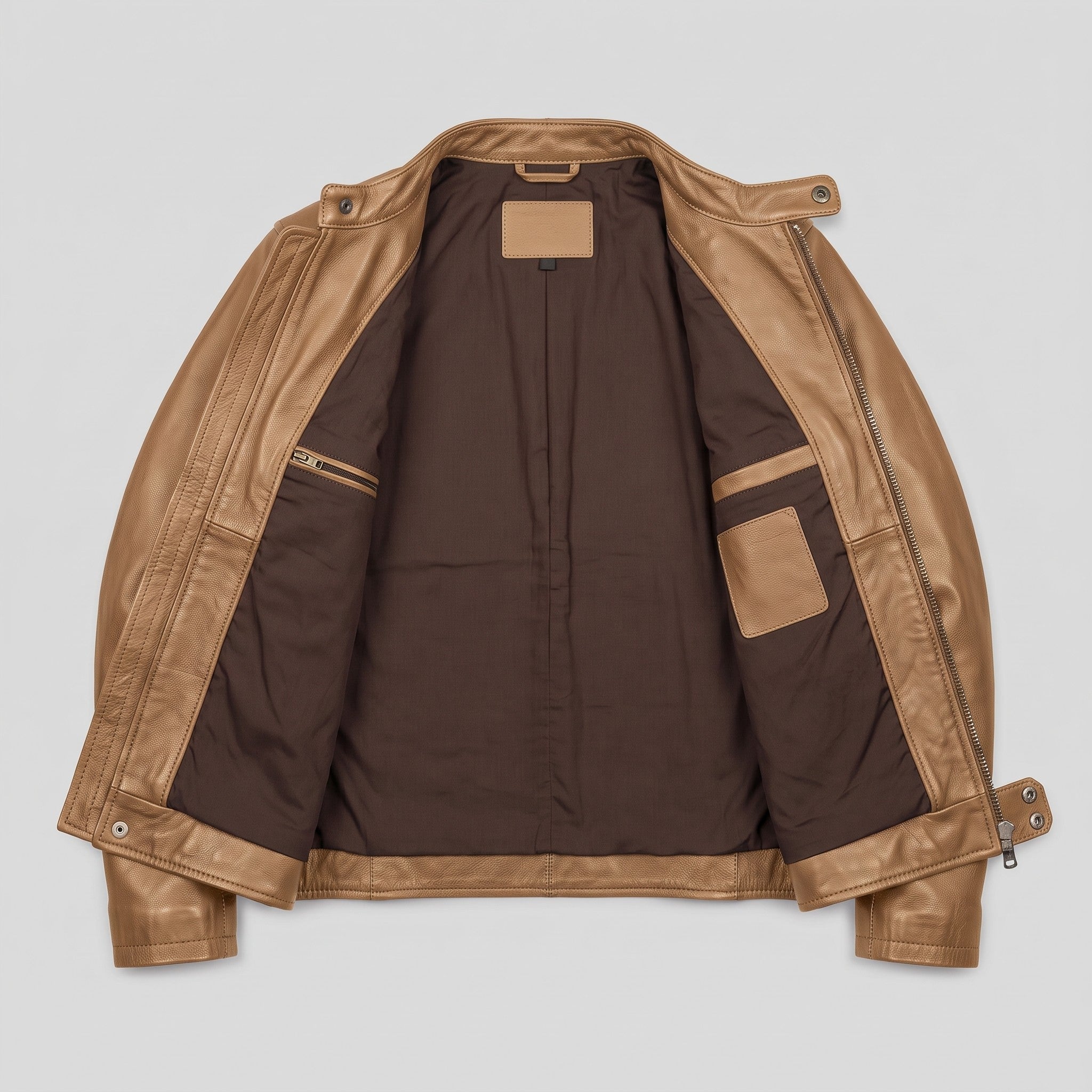 Men's Tan Leather Cafe Racer Jacket — Irby