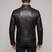 Men's Black Leather Biker Jacket — Stamford