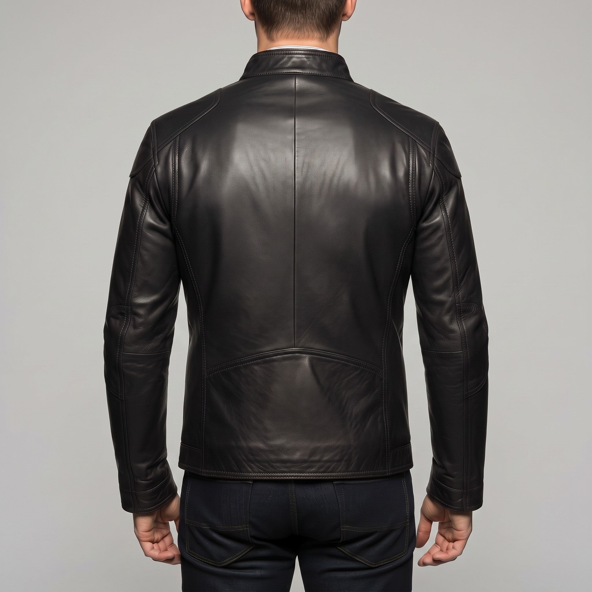 Men's Black Leather Biker Jacket — Stamford