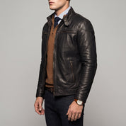 Men's Black Leather Biker Jacket — Stamford