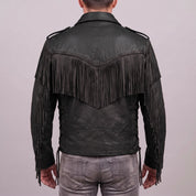 Men's Black Western Fringe Leather Biker Jacket — Gloucester