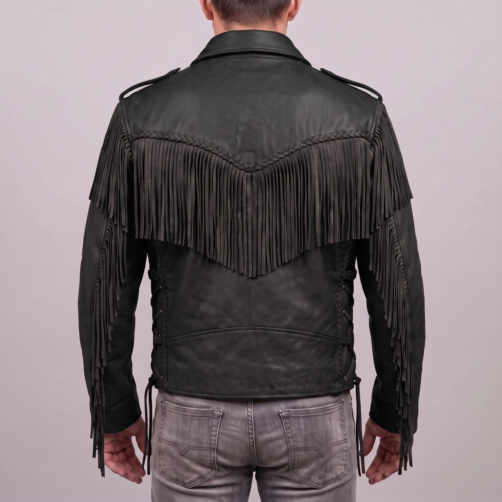 Men's Black Western Fringe Leather Biker Jacket — Gloucester