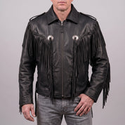 Men's Black Western Fringe Leather Biker Jacket — Gloucester