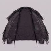 Men's Black Western Fringe Leather Biker Jacket — Gloucester