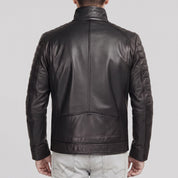 Men's Black Leather Cafe Racer Jacket — Donham