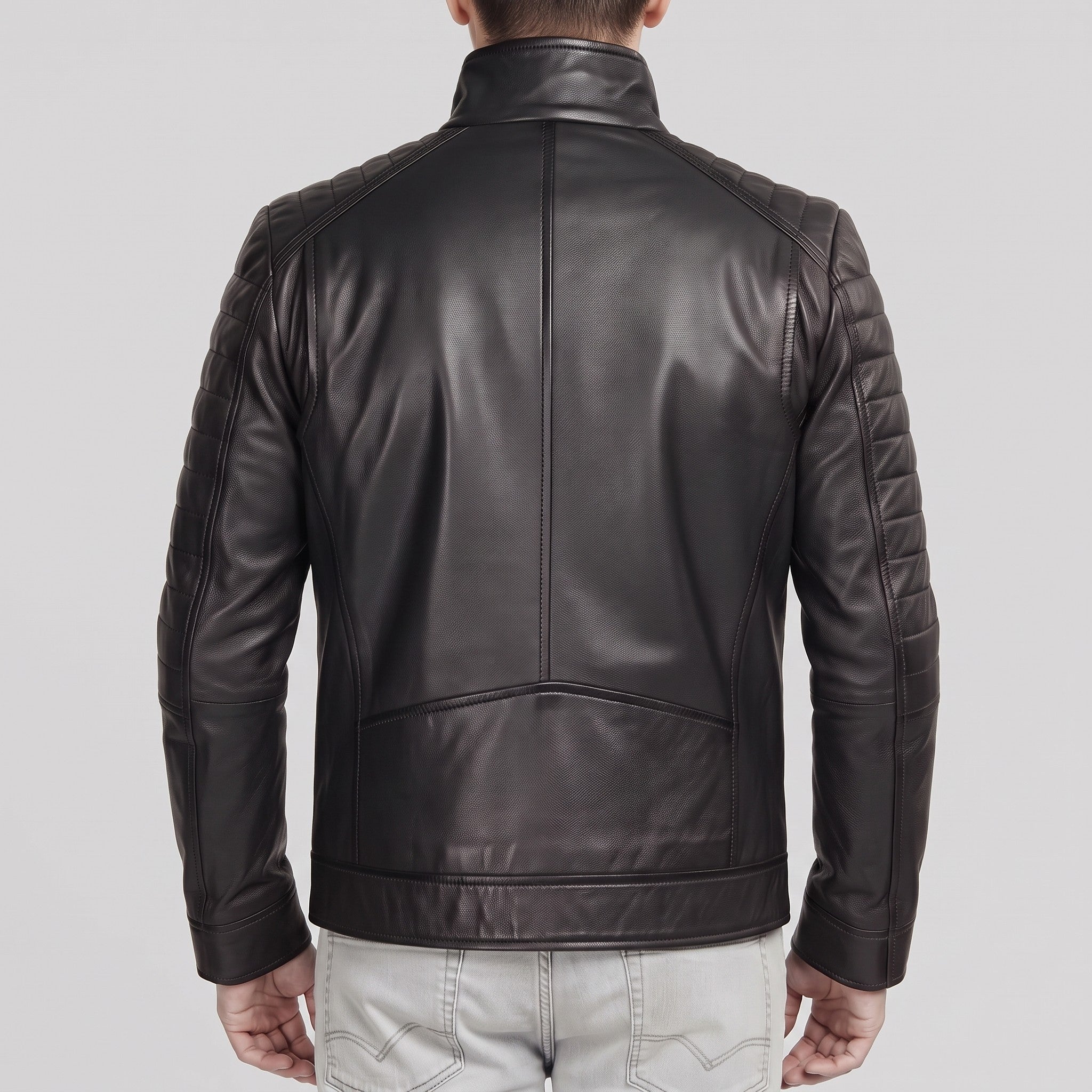 Men's Black Leather Cafe Racer Jacket — Donham