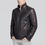 Men's Black Leather Cafe Racer Jacket — Donham