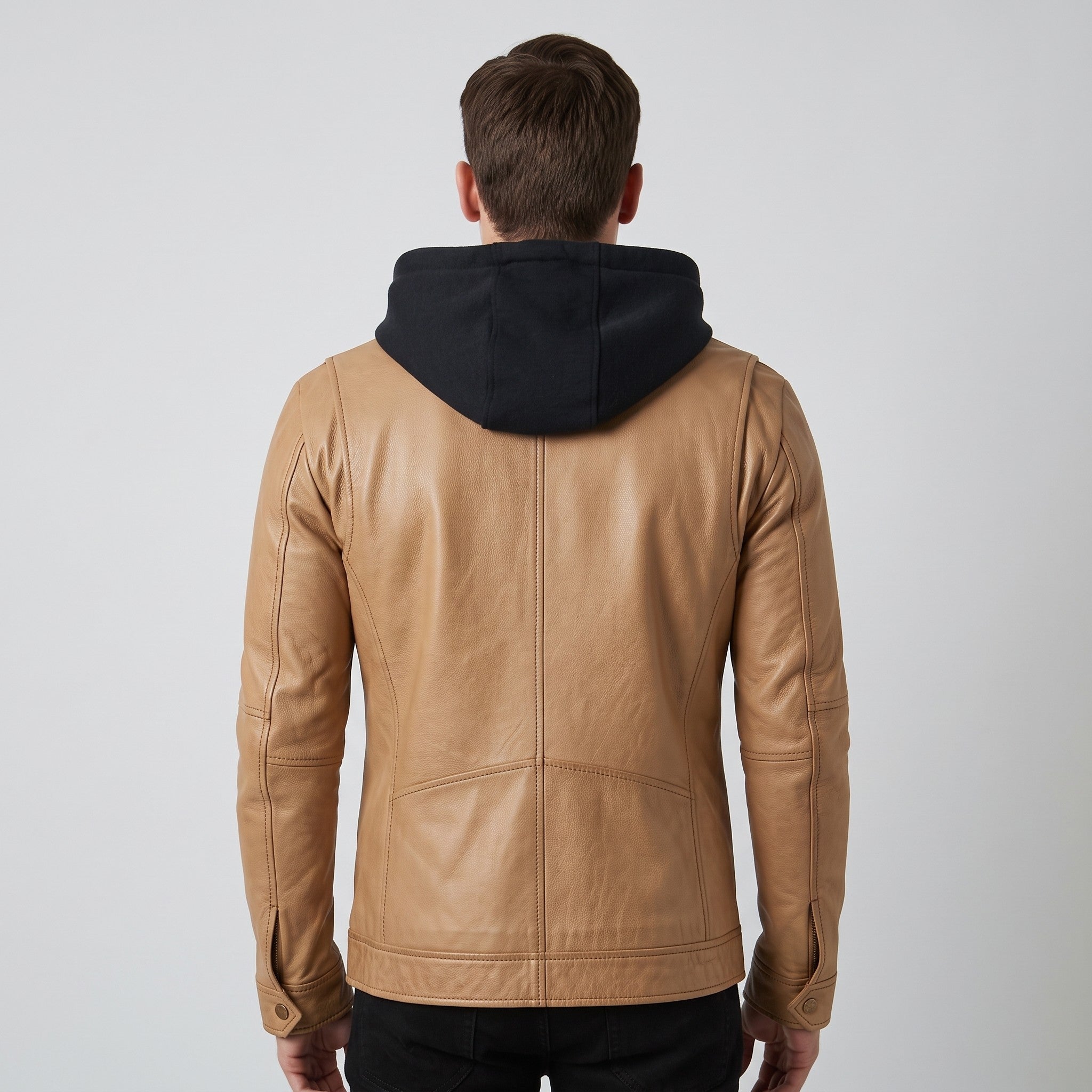 Men's Tan Hooded Leather Biker Jacket — Upton
