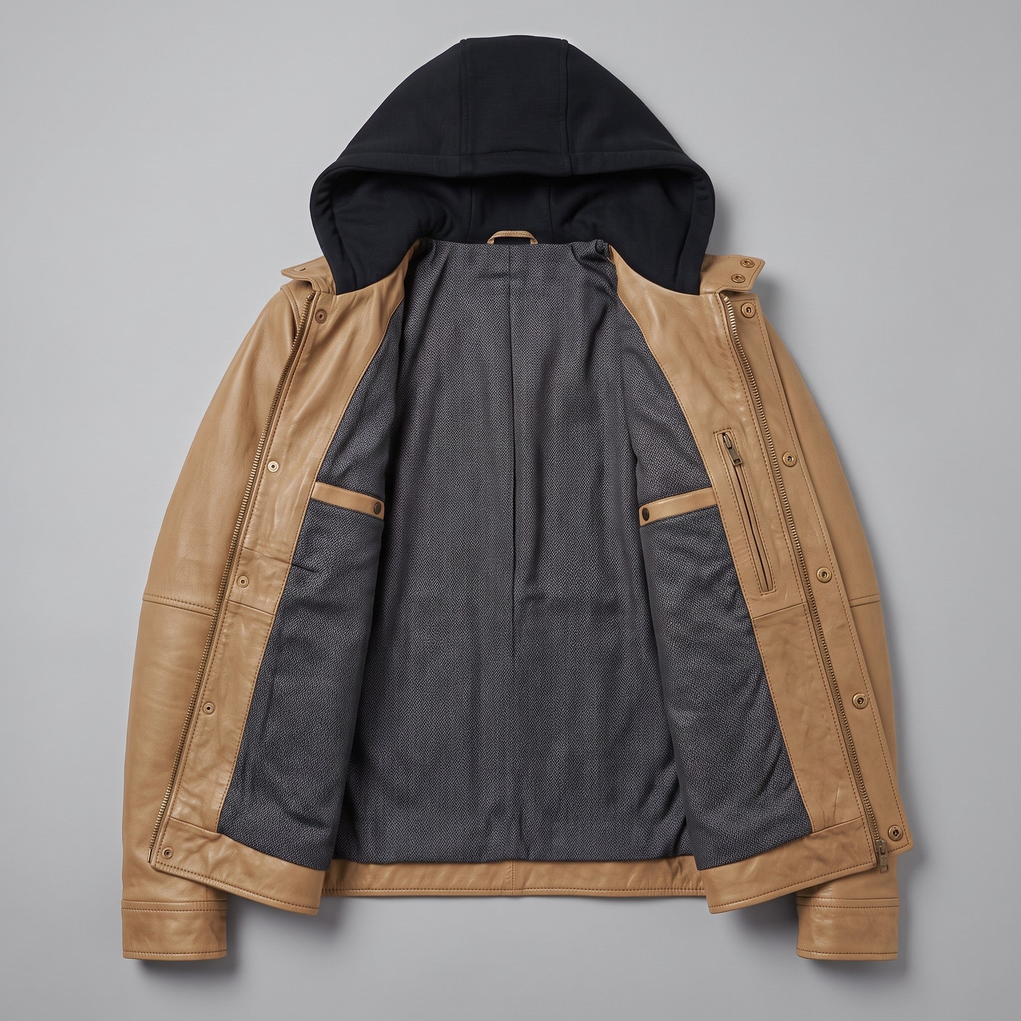 Men's Tan Hooded Leather Biker Jacket — Upton