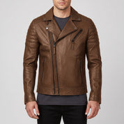 Men's Brown Quilted Leather Biker Jacket — Bevington