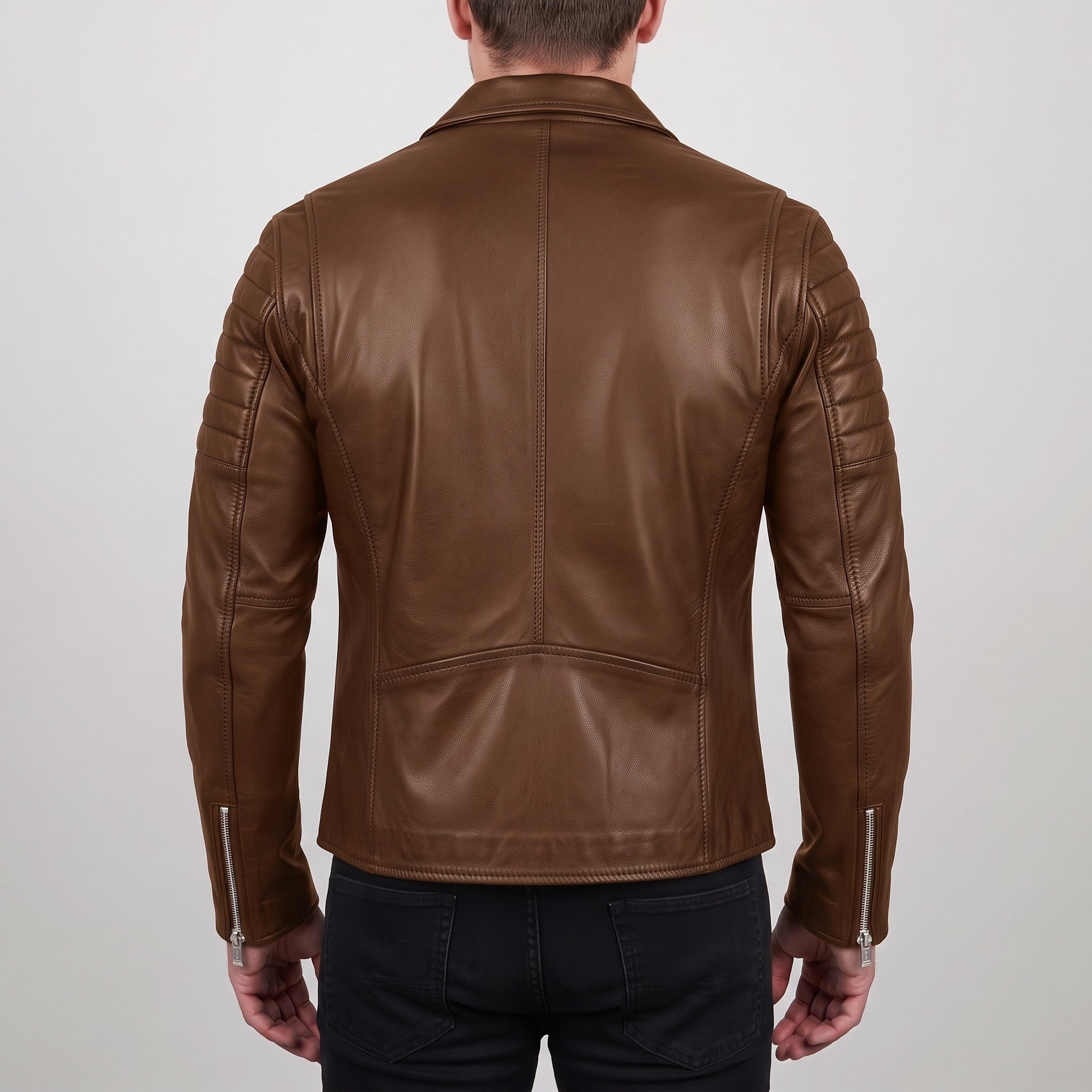Men's Brown Quilted Leather Biker Jacket — Bevington
