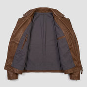 Men's Brown Quilted Leather Biker Jacket — Bevington