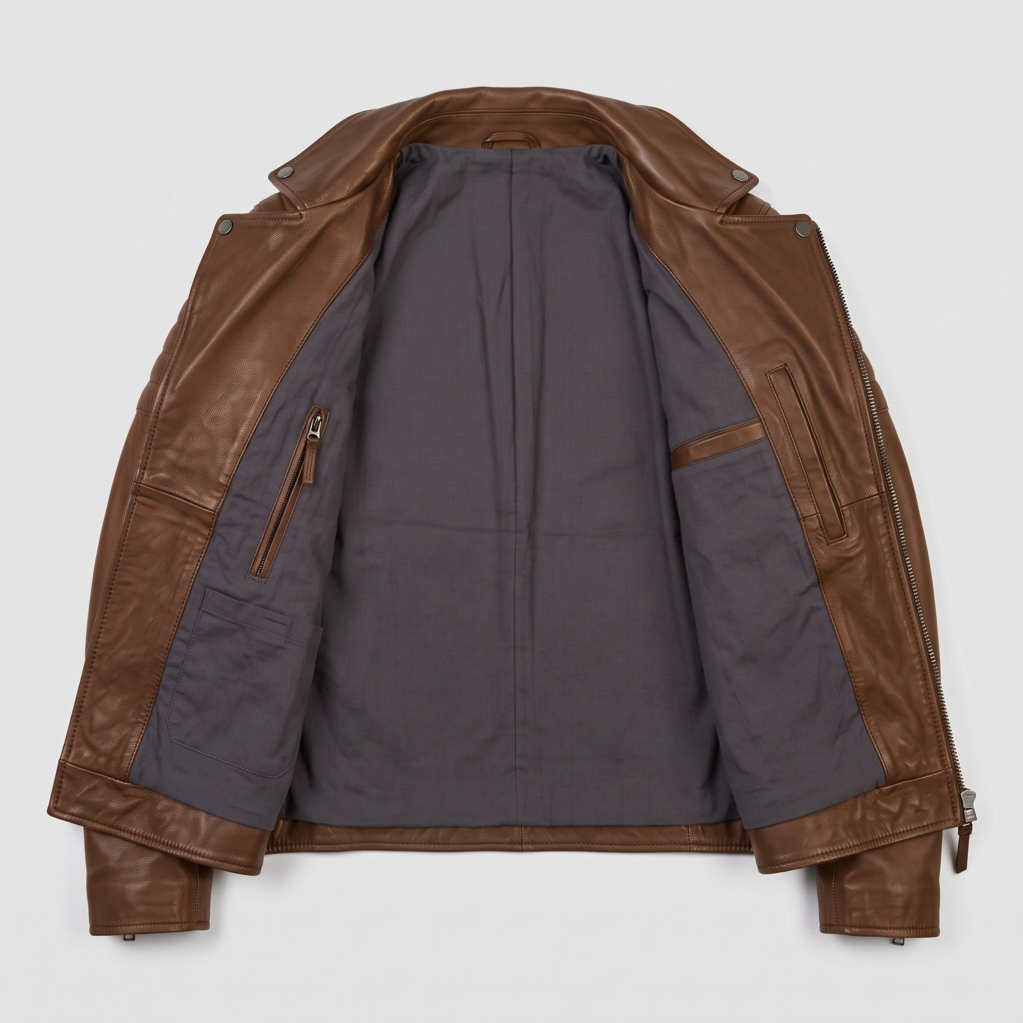 Men's Brown Quilted Leather Biker Jacket — Bevington