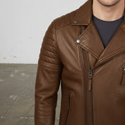 Men's Brown Quilted Leather Biker Jacket — Bevington