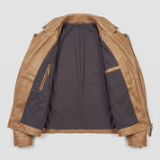 Men's Tan Quilted Leather Biker Jacket — Bevington