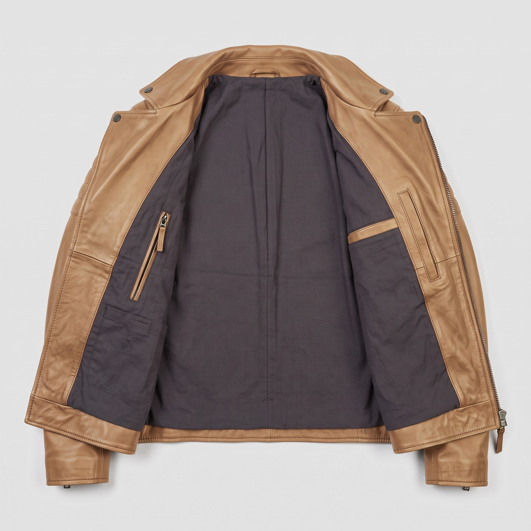 Men's Tan Quilted Leather Biker Jacket — Bevington