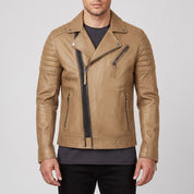 Men's Tan Quilted Leather Biker Jacket — Bevington