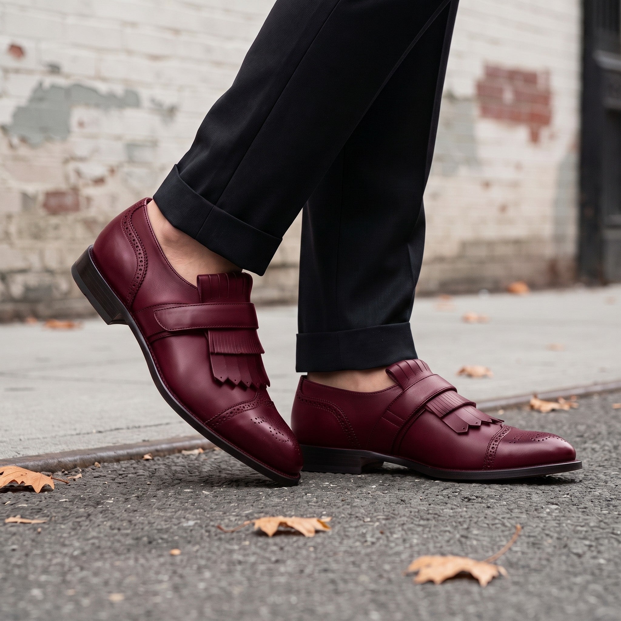 Men's Burgundy Fringe Leather Kiltie Loafers — Ross