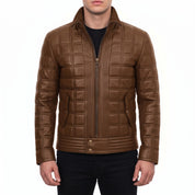 Men's Brown Quilted Leather Biker Jacket — Blayney