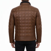 Men's Brown Quilted Leather Biker Jacket — Blayney