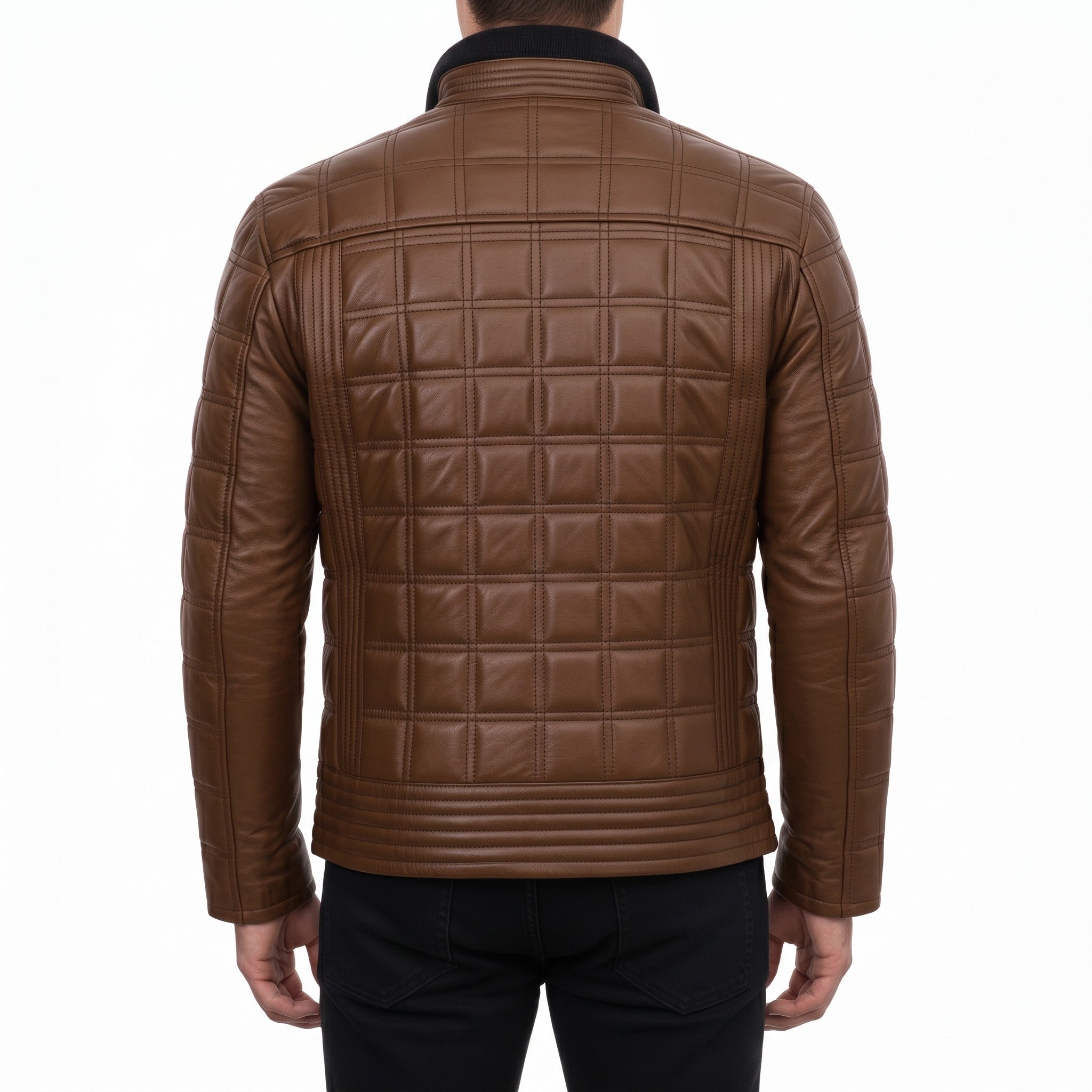 Men's Brown Quilted Leather Biker Jacket — Blayney