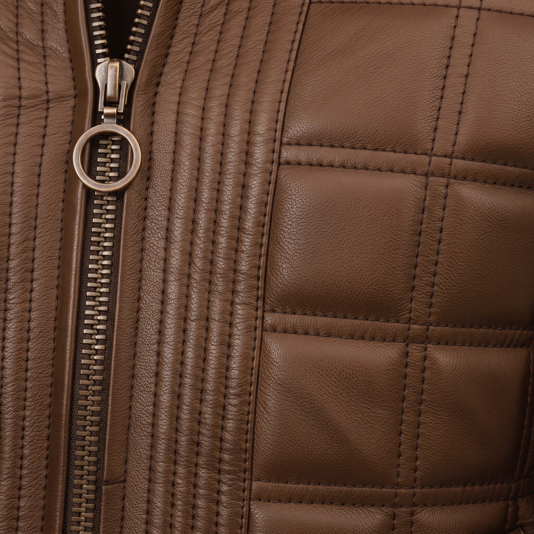 Men's Brown Quilted Leather Biker Jacket — Blayney