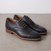 Men's Black Wingtip Leather Brogue Oxfords — Chard