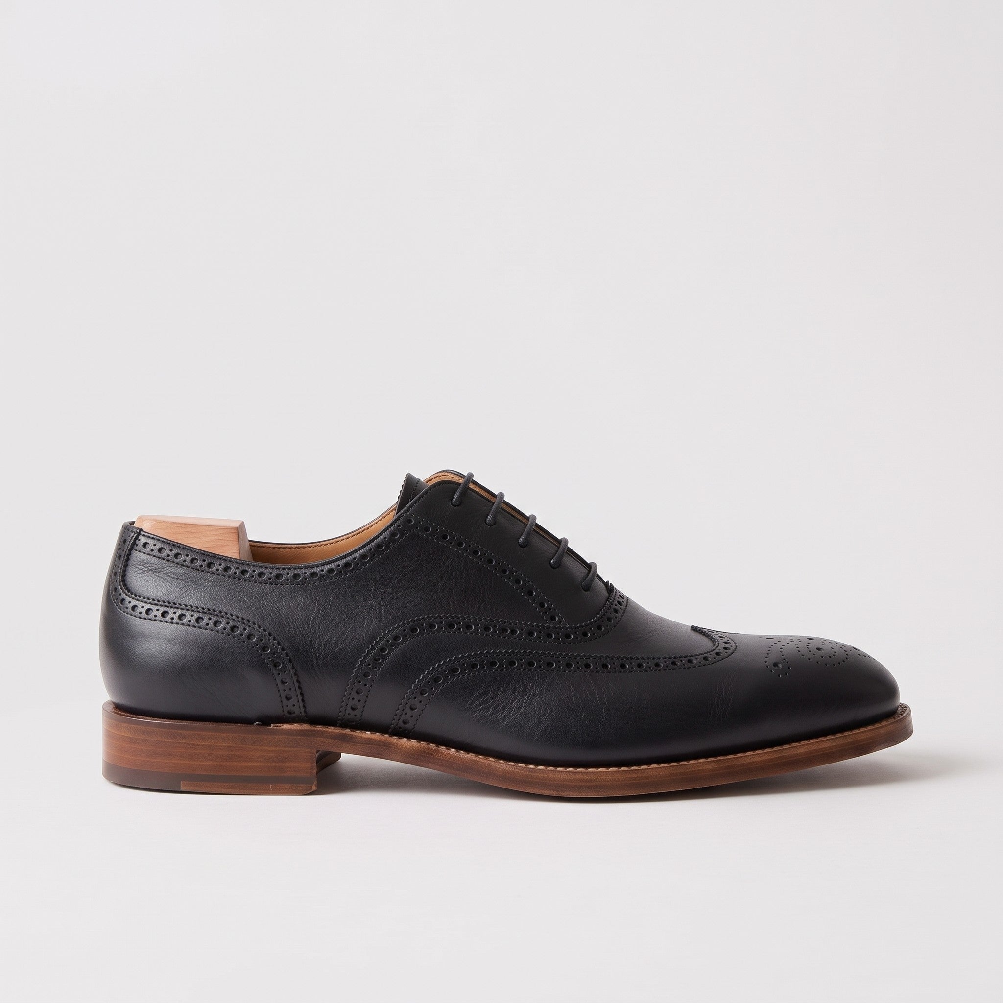 Men's Black Wingtip Leather Brogue Oxfords — Chard