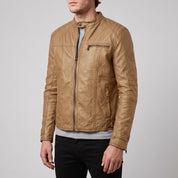 Men's Tan Leather Cafe Racer Jacket — Amwell