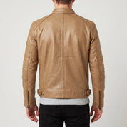 Men's Tan Leather Cafe Racer Jacket — Amwell