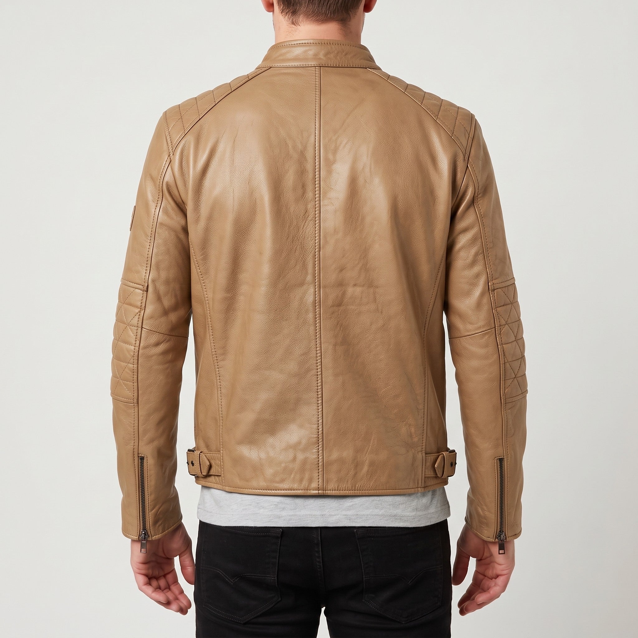 Men's Tan Leather Cafe Racer Jacket — Amwell