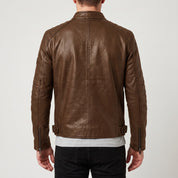 Men's Brown Leather Cafe Racer Jacket — Amwell