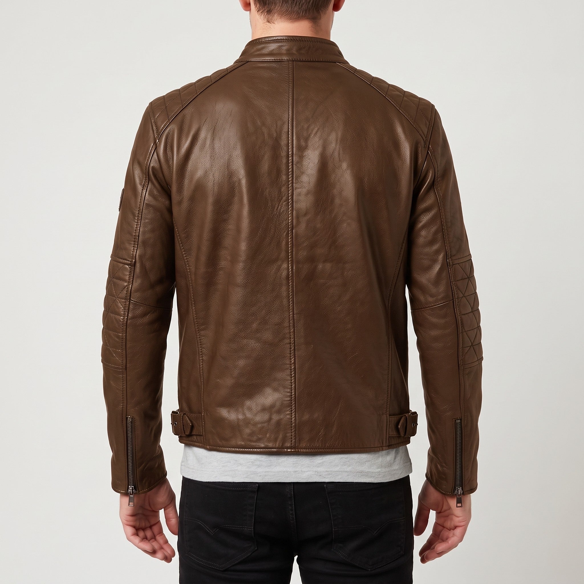 Men's Brown Leather Cafe Racer Jacket — Amwell