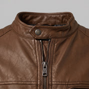 Men's Brown Leather Cafe Racer Jacket — Amwell