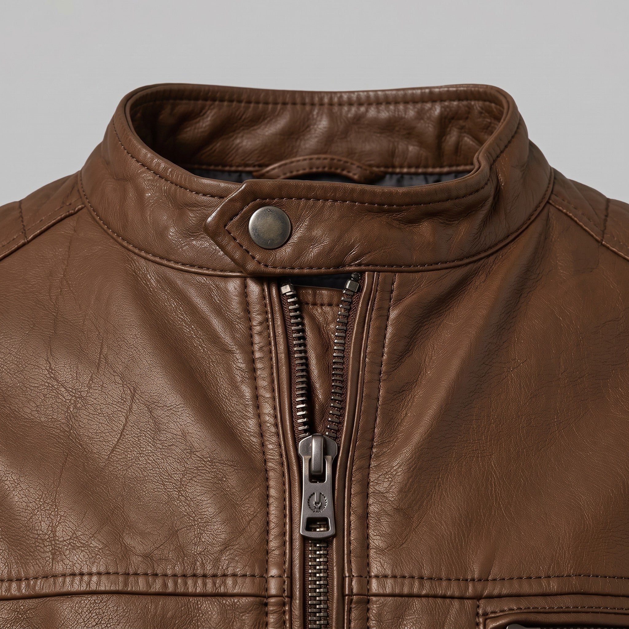 Men's Brown Leather Cafe Racer Jacket — Amwell