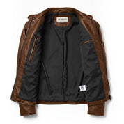 Men's Brown Leather Cafe Racer Jacket — Amwell