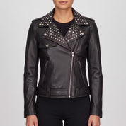 Women's Black Studded Leather Biker Jacket — Greenwood